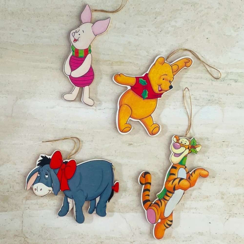 Vintage Disney Christmas Ornaments Kurt Adler Winnie The Pooh Xmas Lot Of 4 Wood